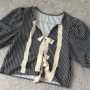SHEIN Striped Blouse with Cream Bow Front